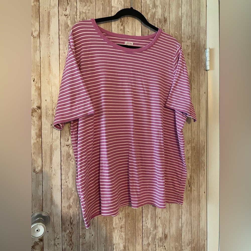 Duluth Trading Co women's 2xl purple white striped Tee shirt T-shirt100% cotton